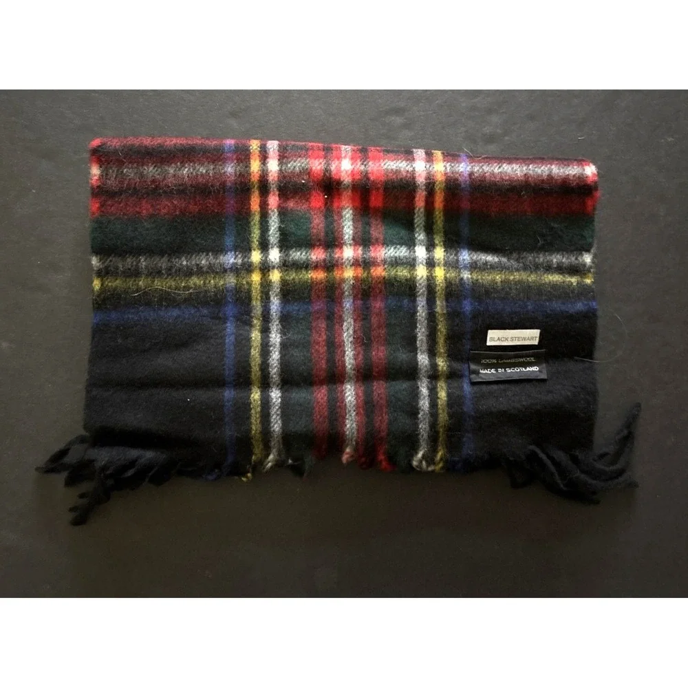 Black Stewart 100% Scottish Lambswool Multicolor Plaid Scarf